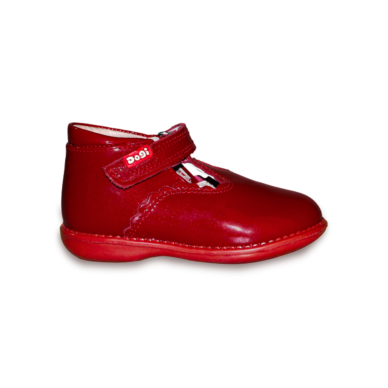 Zapato Bebe Charol Rojo Piel con belcro Antideslizante marca Dogi 7710