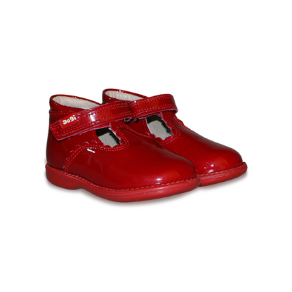 Zapato Bebe Charol Rojo Piel con belcro Antideslizante marca Dogi 7710